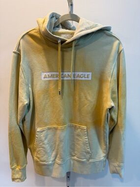 AE American Eagle Outfitters Men's Pale Yellow Hoodie Acid Wash Grunge Size S